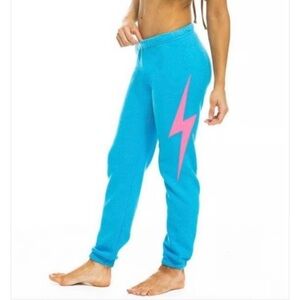 Aviator Nation Neon Blue Pink Bolt Sweatpants